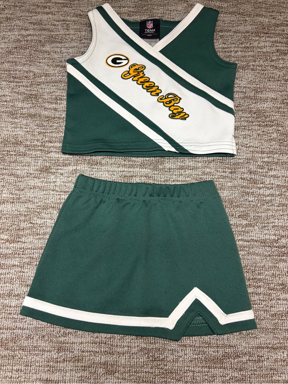 Green Bay Packers Embroidered Cheerleader Cheer Uniform 2 piece Top Skirt 2T